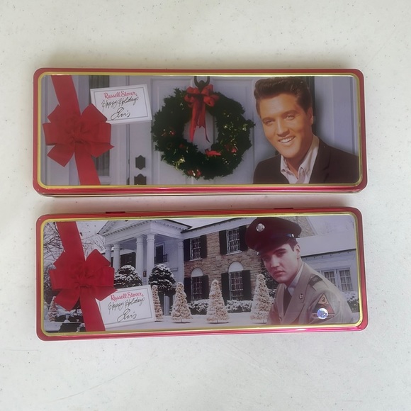 Elvis Presley Russell Stover Holiday Candy Tins Set Of Two Red With Hinged Lid - Picture 8 of 8